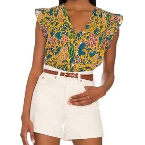 Cleobella Gold Ruffled Notched Collar Blouse Size Small